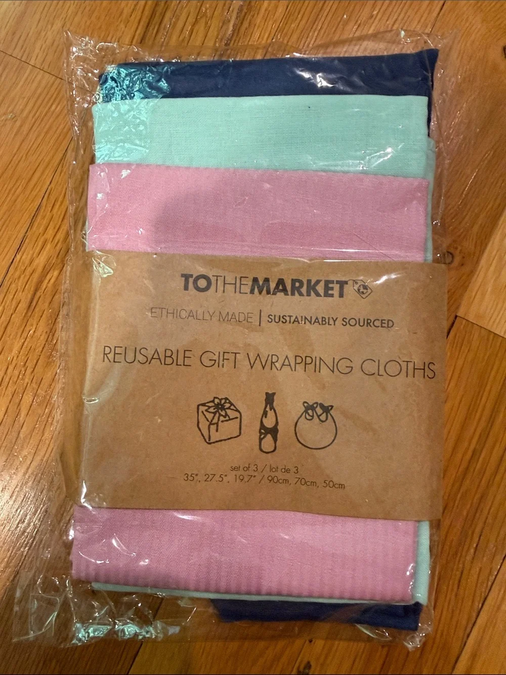To the Market Sustainable Reusable Gift Wrapping Cloths - Pink, Mint & Navy